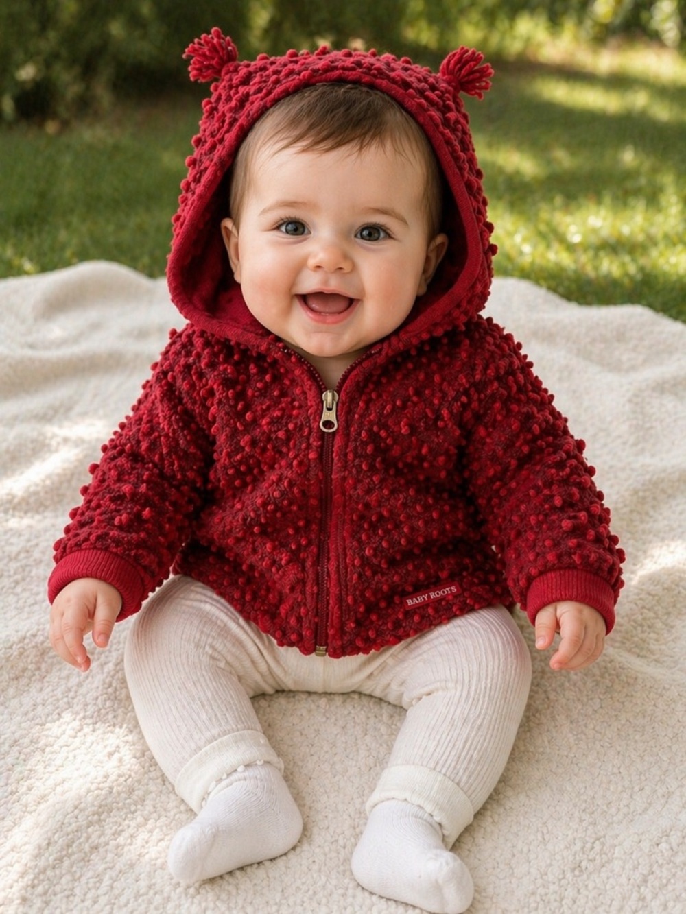 Baby Roots Red Wool Blend Hoodie 6–12M Cozy Zip Up Pom Pom Jacket Canada